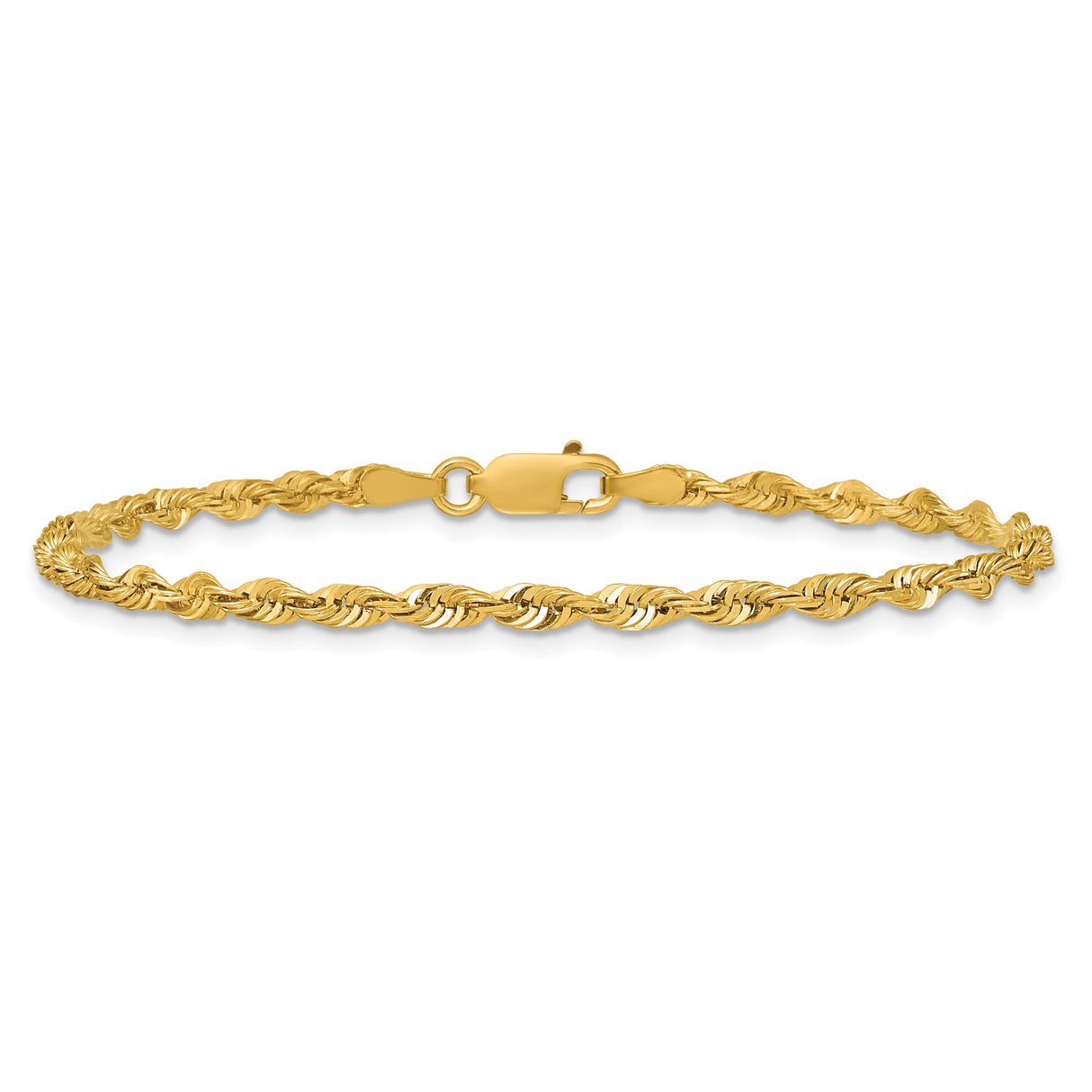 10K Yellow Gold 2.75 mm Rope Chain Bracelet, Polished alternate angle