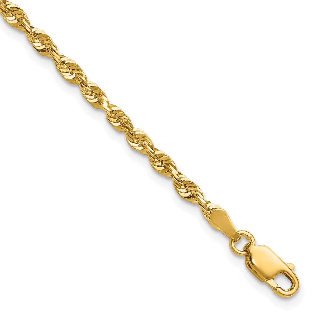 10K Yellow Gold 2.75 mm Rope Chain Bracelet, Polished detail view