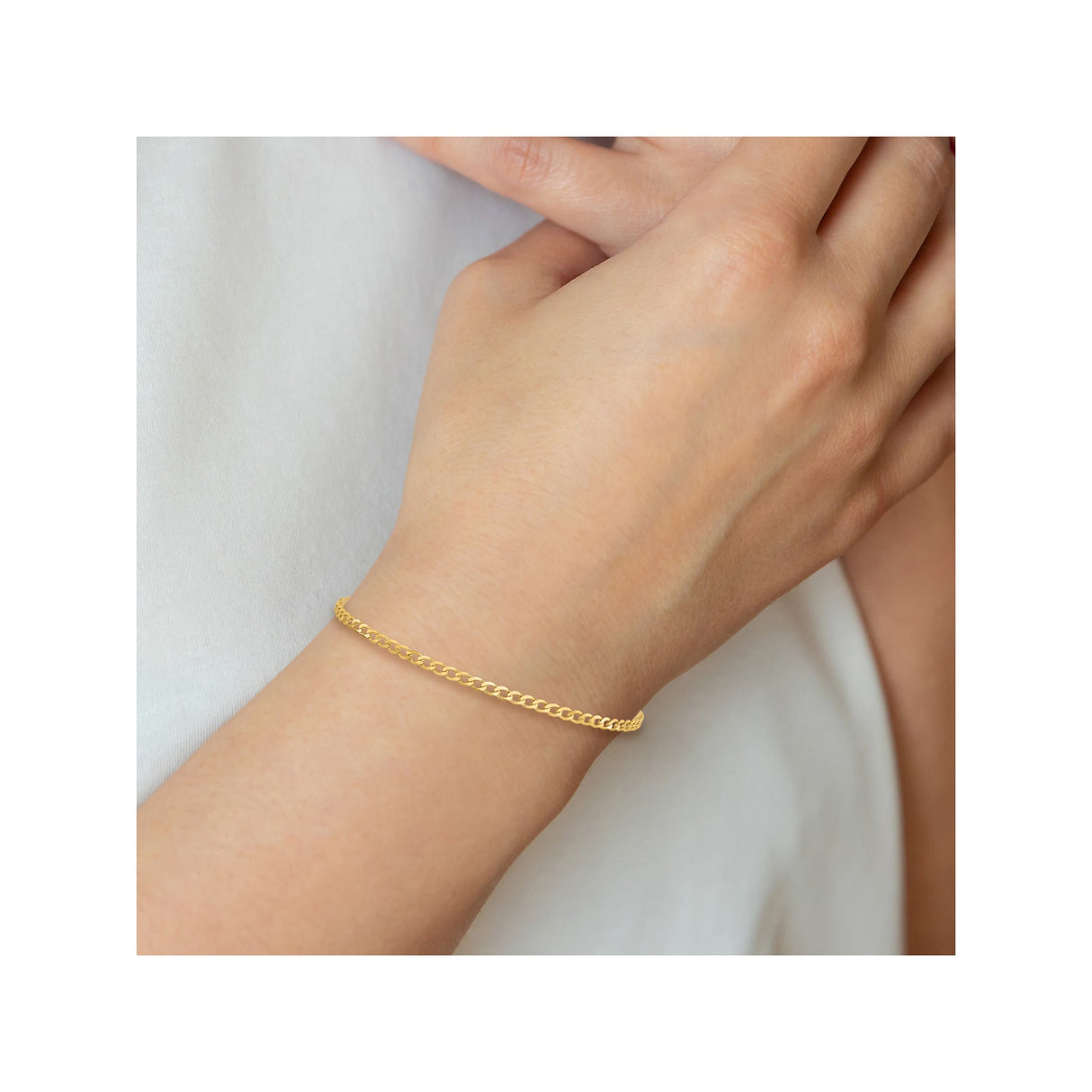 10K Yellow Gold 2.2 mm Curb Chain Anklet, Polished alternate angle