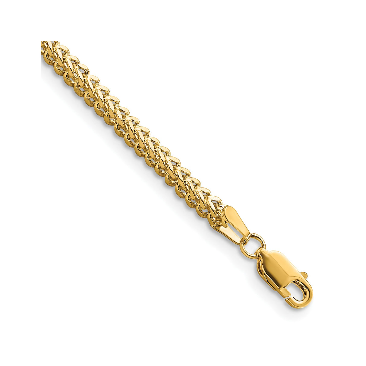 10K Yellow Gold 2.3 mm Franco Chain Bracelet, Polished shown for scale