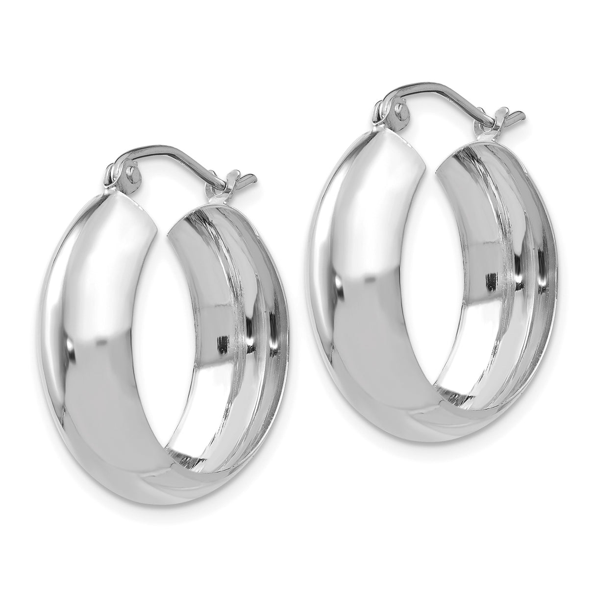 10k White Gold Hoop Earrings, Polished Finish, Hinged Snap Closure, Minimalist Design for Women