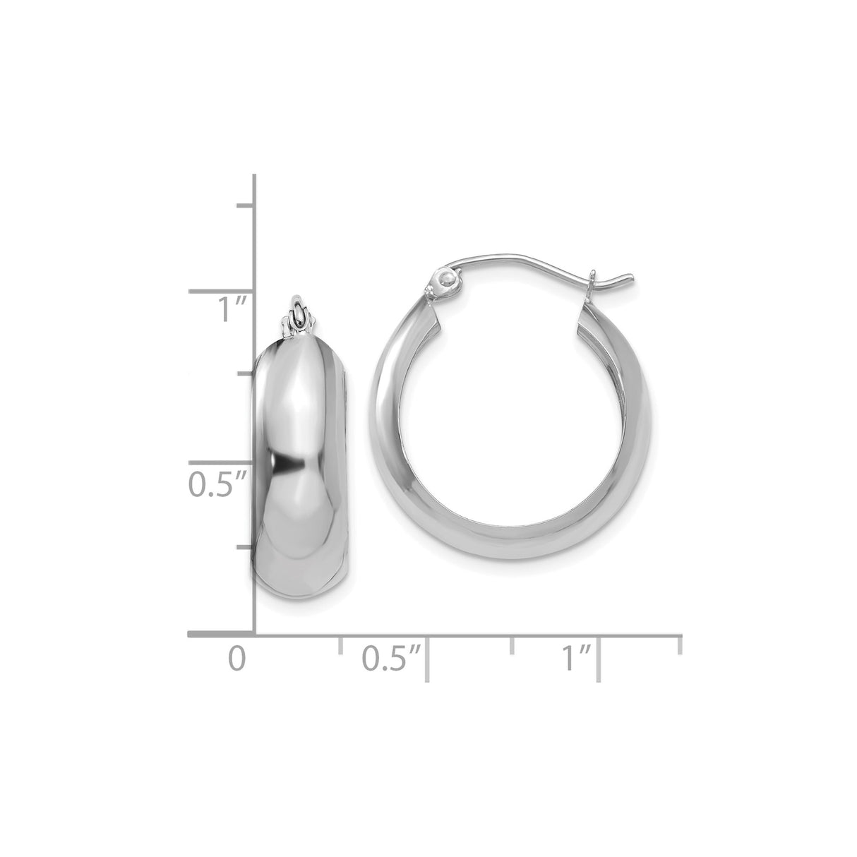10k White Gold Hoop Earrings, Polished Finish, Hinged Snap Closure, Minimalist Design for Women
