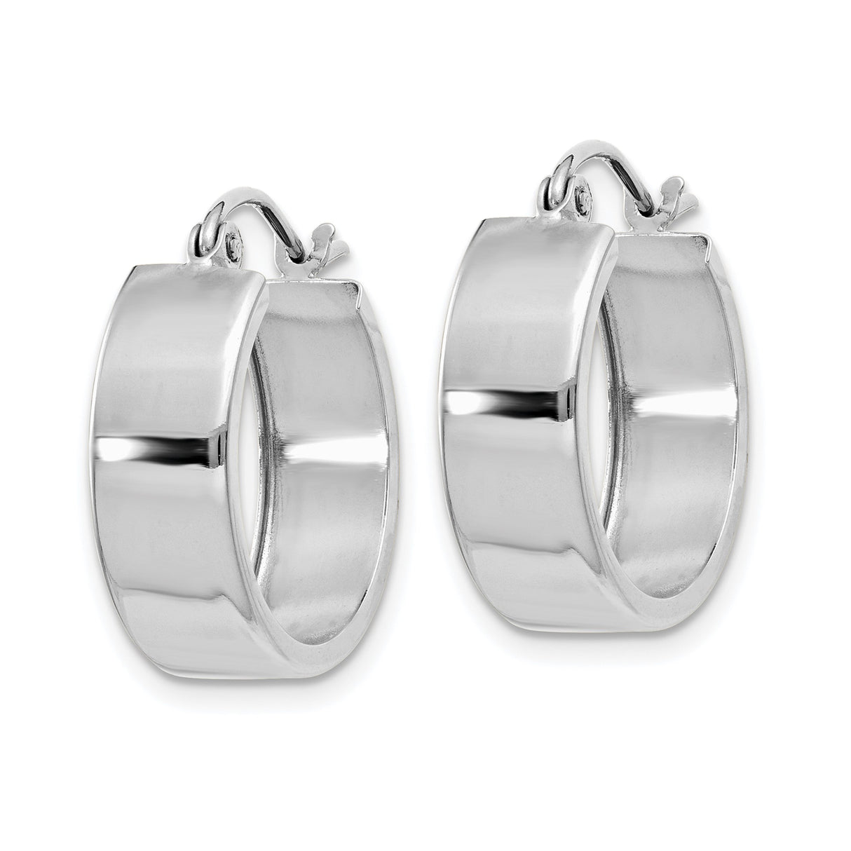 10k White Gold Hoop Earrings, Classic Polished Wide Band, Smooth Minimalist Design