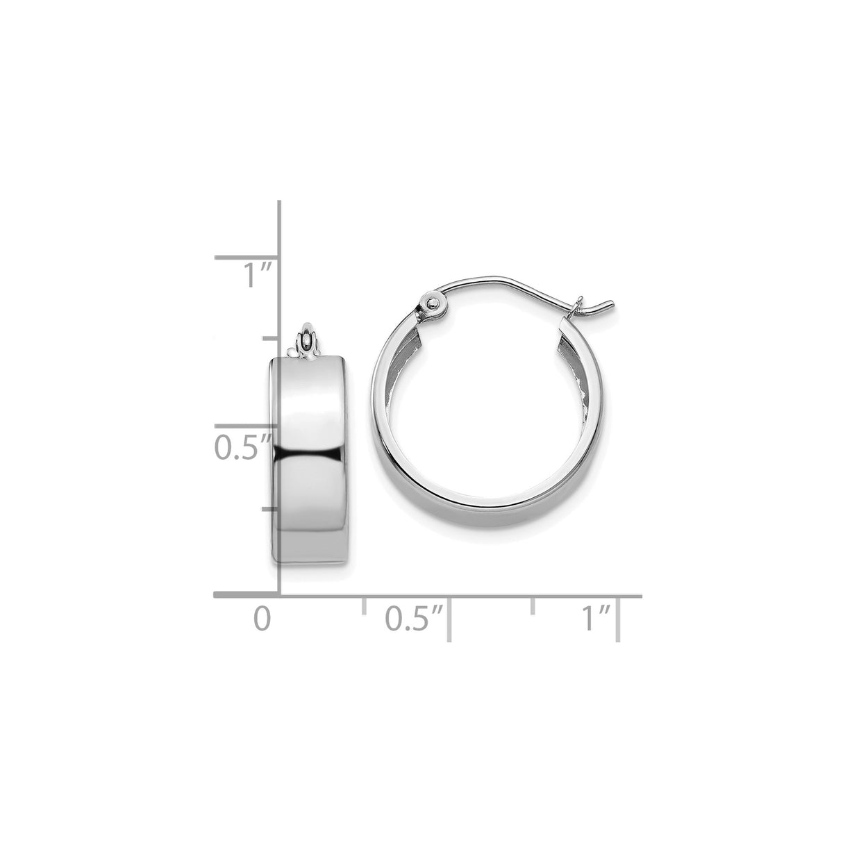 10k White Gold Hoop Earrings, Classic Polished Wide Band, Smooth Minimalist Design