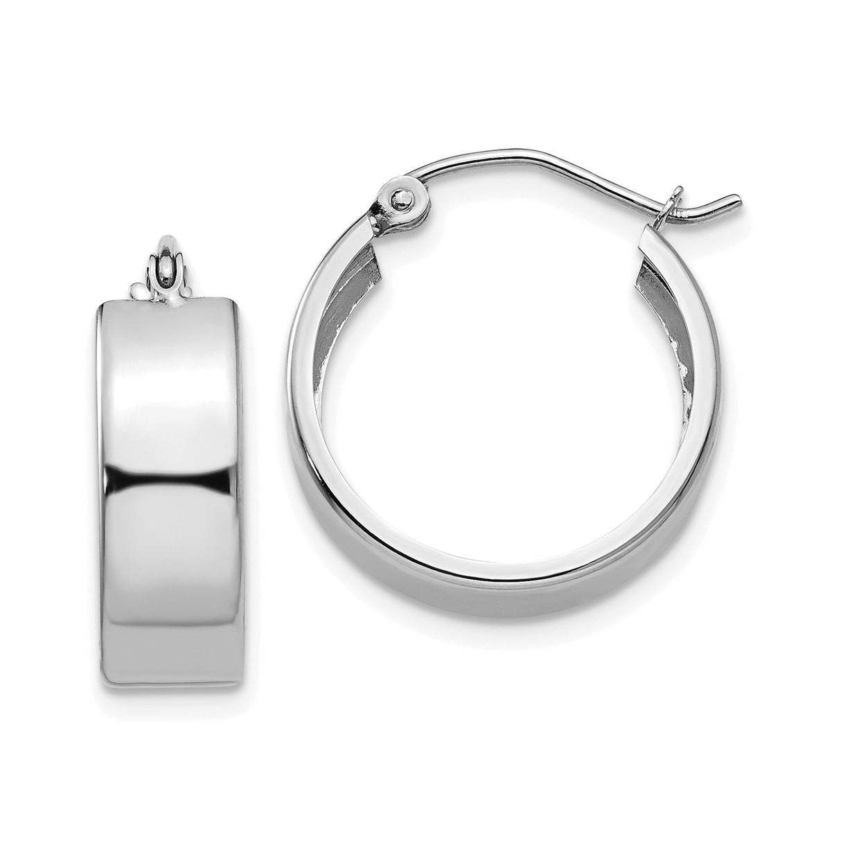 10k White Gold Hoop Earrings, Classic Polished Wide Band, Smooth Minimalist Design