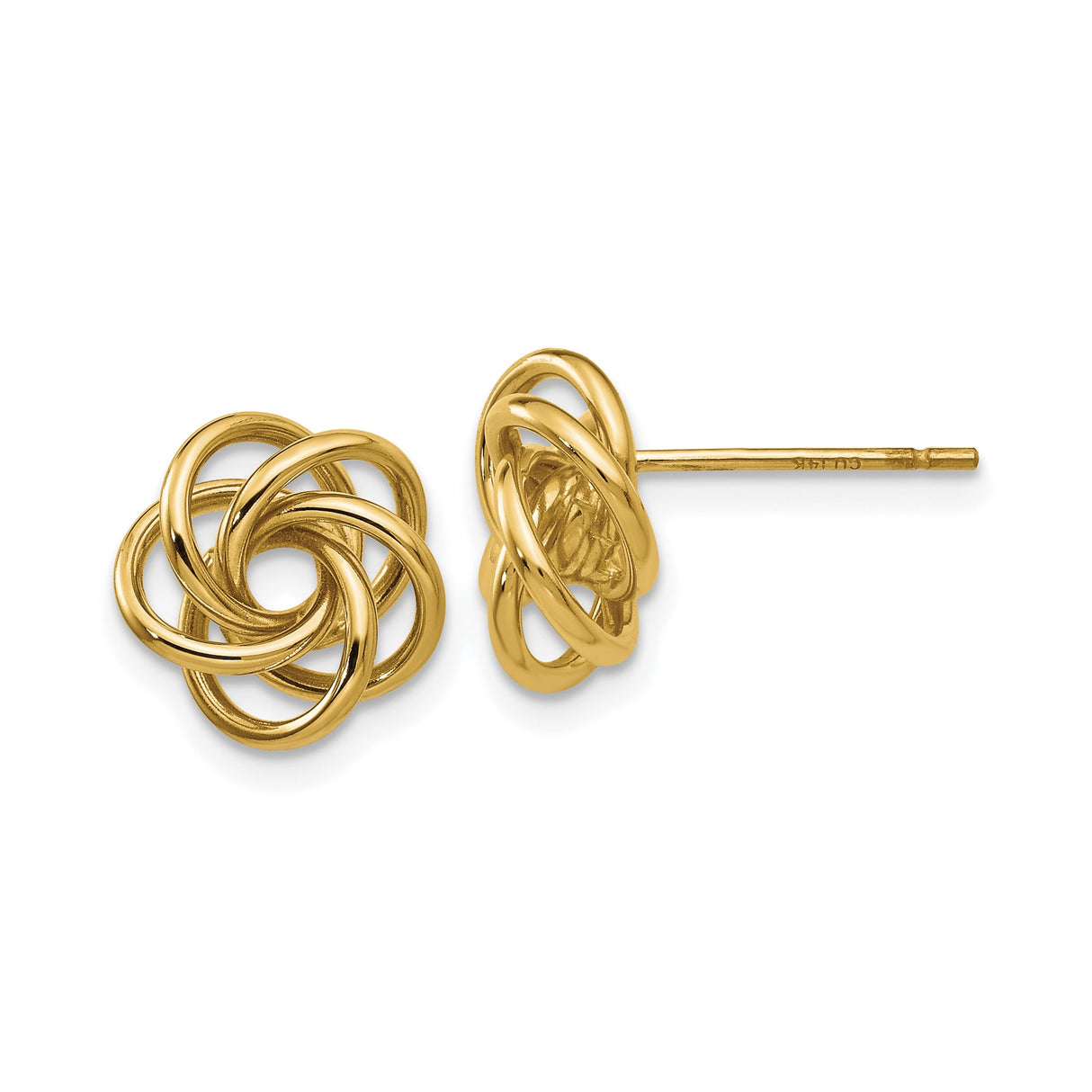 10k Yellow Gold Love Knot Stud Earrings, Intertwined Loop Design for Women
