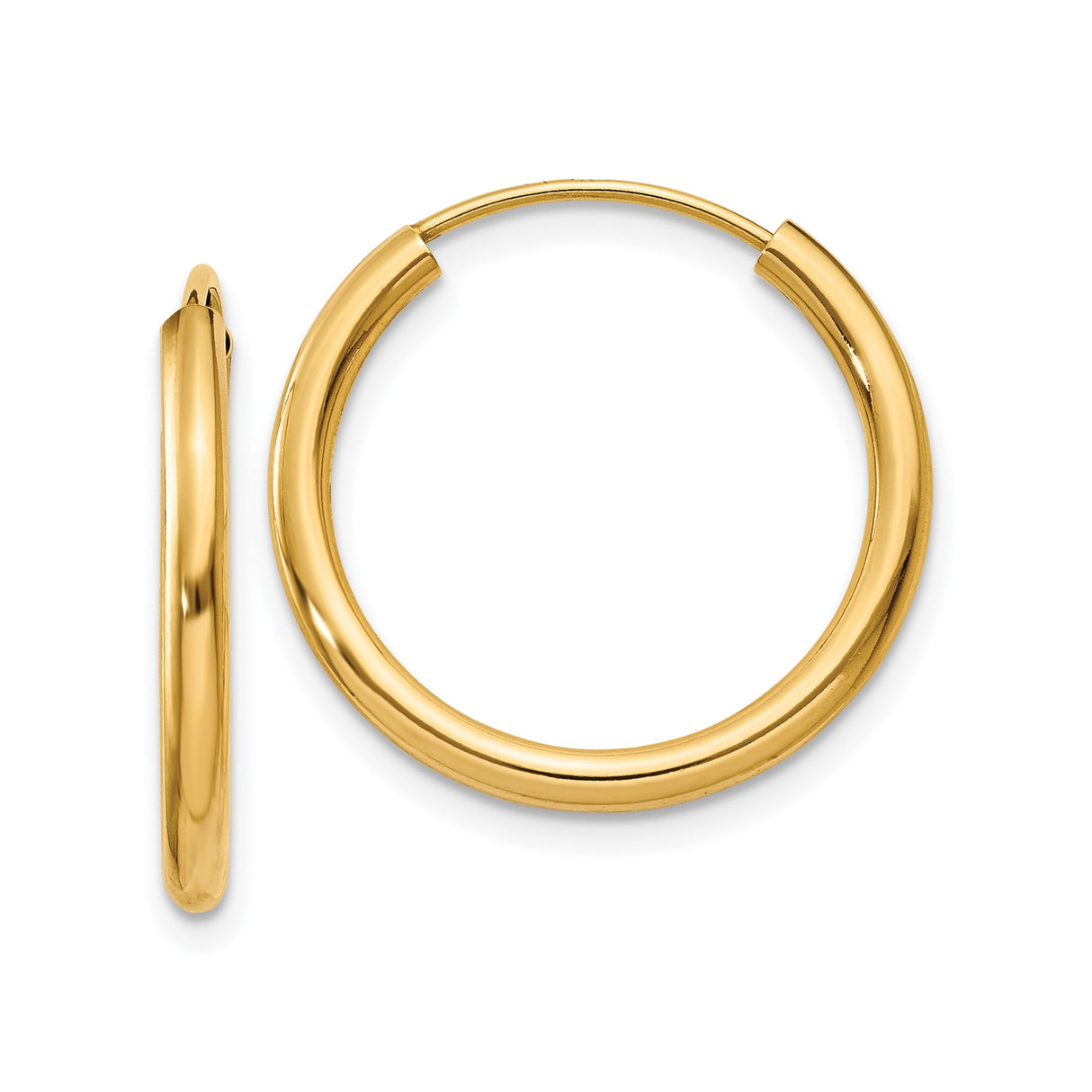 10k Yellow Gold Hoop Earrings, Polished Round Lightweight Design with Hinged Clasp, Minimalist Style