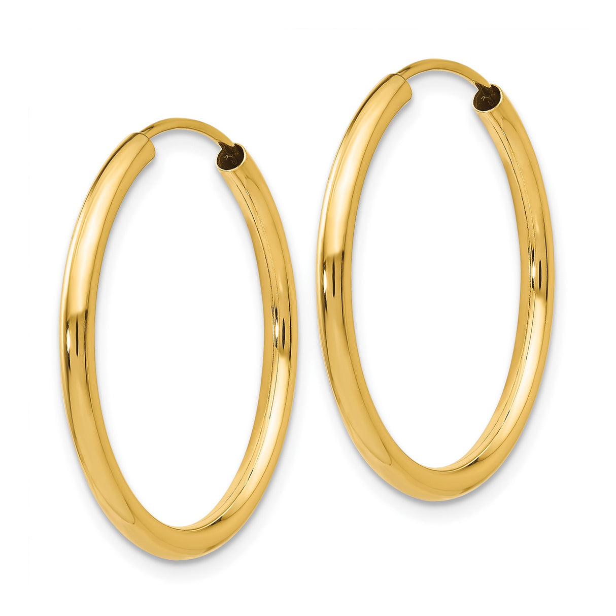10k Yellow Gold Hoop Earrings, Classic Round Polished Design, Lightweight Endless Style for Women