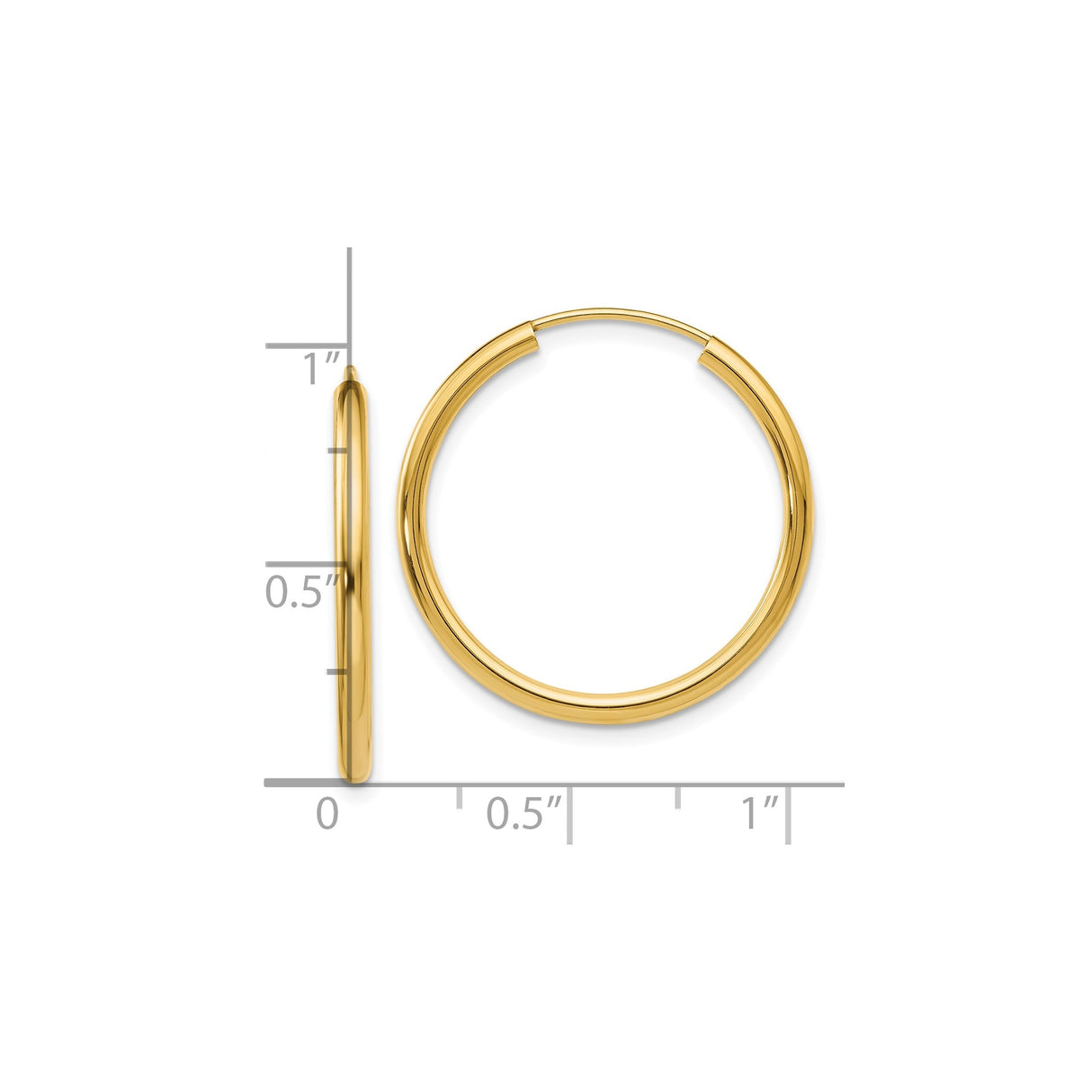 10k Yellow Gold Hoop Earrings, Classic Round Polished Design, Lightweight Endless Style for Women