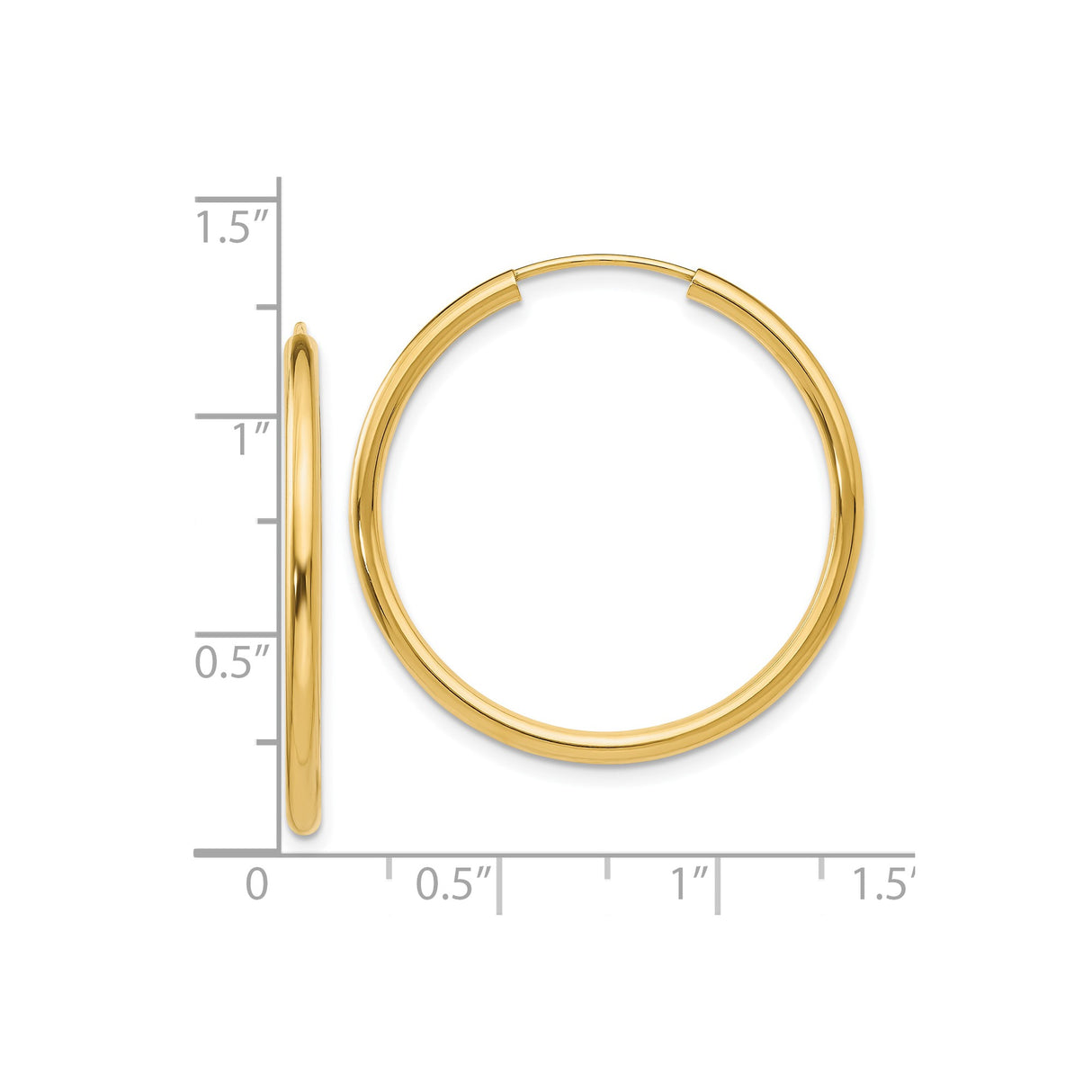 10k Yellow Gold Hoop Earrings, Classic Round Polished Lightweight Design for Women