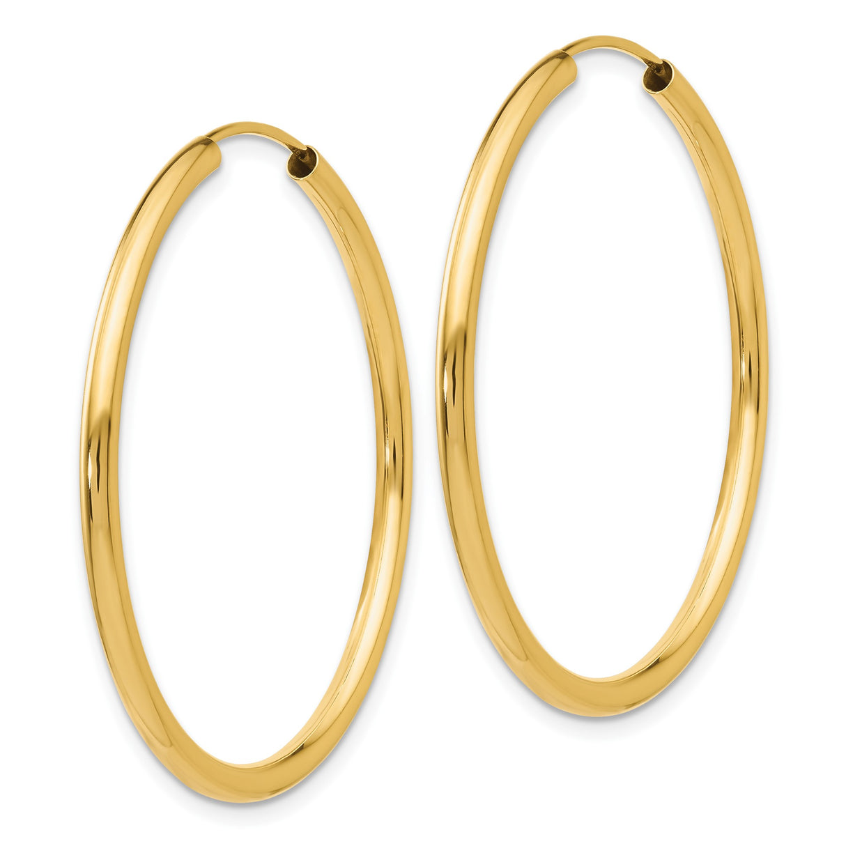 10k Yellow Gold Hoop Earrings, Classic Polished Round Design, Lightweight Medium Size