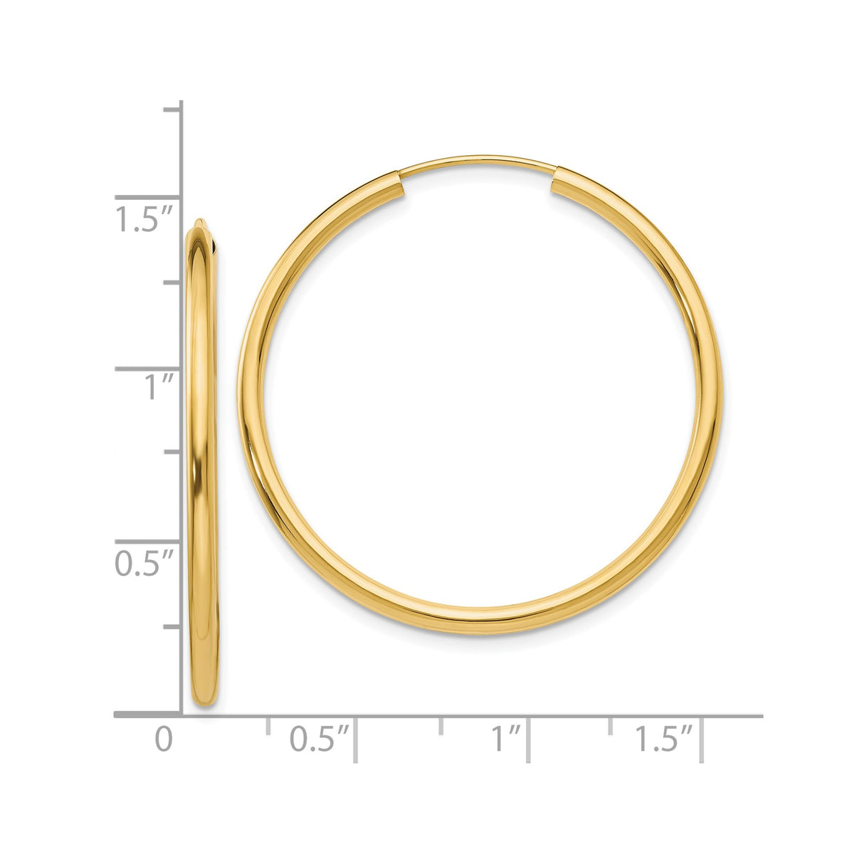 10k Yellow Gold Hoop Earrings, Classic Polished Round Design, Lightweight Medium Size