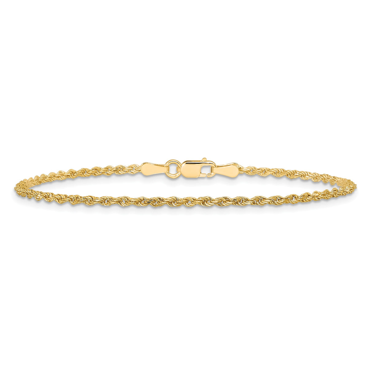 10K Yellow Gold 1.75 mm Rope Chain Bracelet, Polished alternate angle