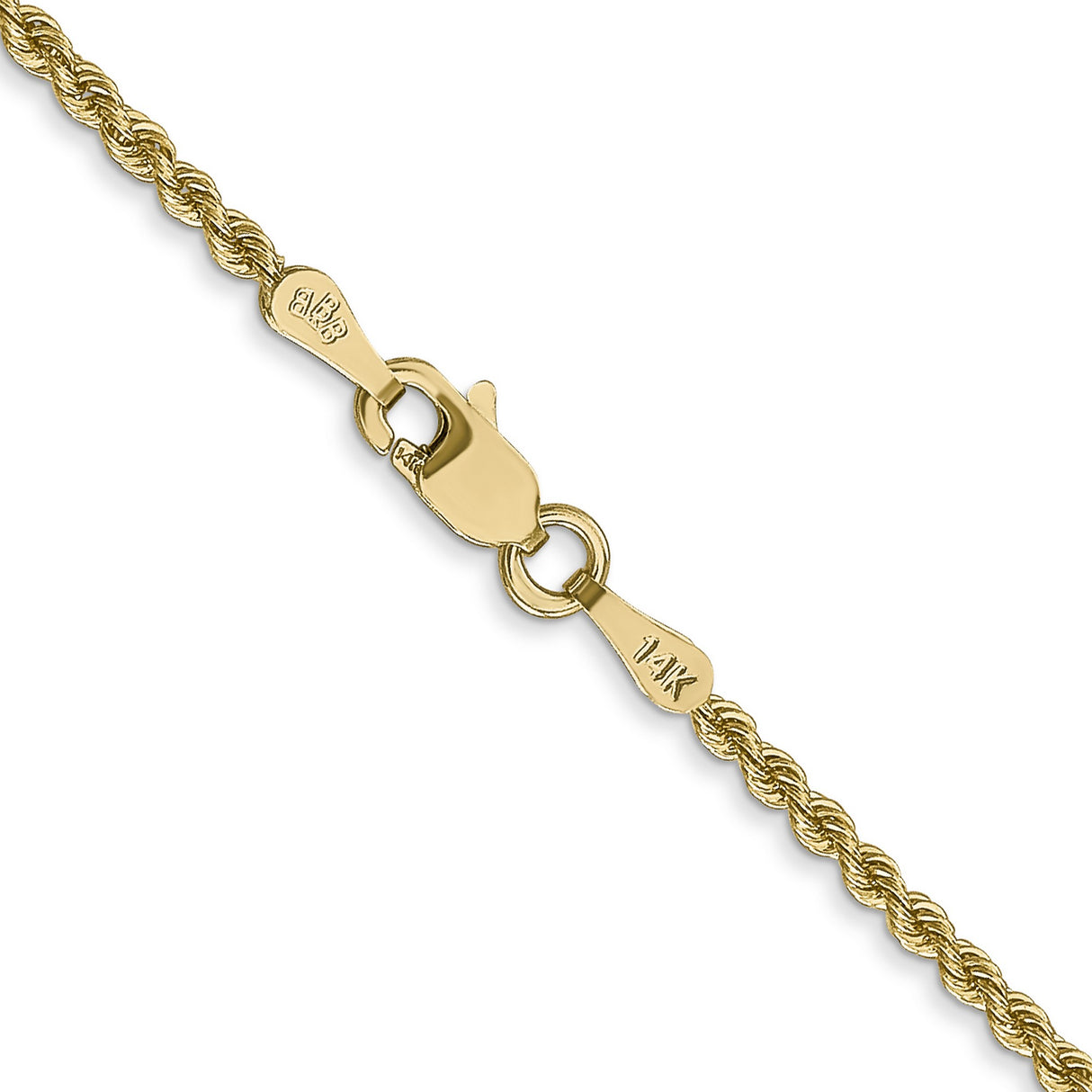 10K Yellow Gold 2 mm Rope Chain Necklace, Polished alternate angle