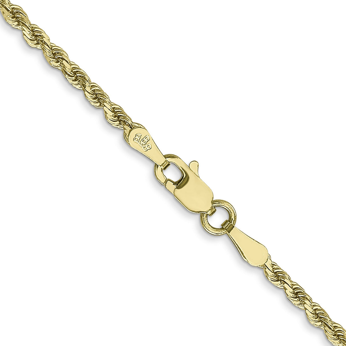 10K Yellow Gold 2 mm Rope Chain Necklace, Polished alternate angle