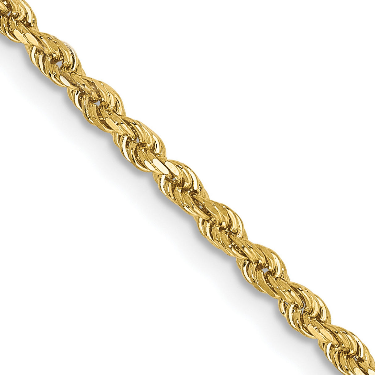 10K Yellow Gold 2 mm Rope Chain Necklace, Polished detail view