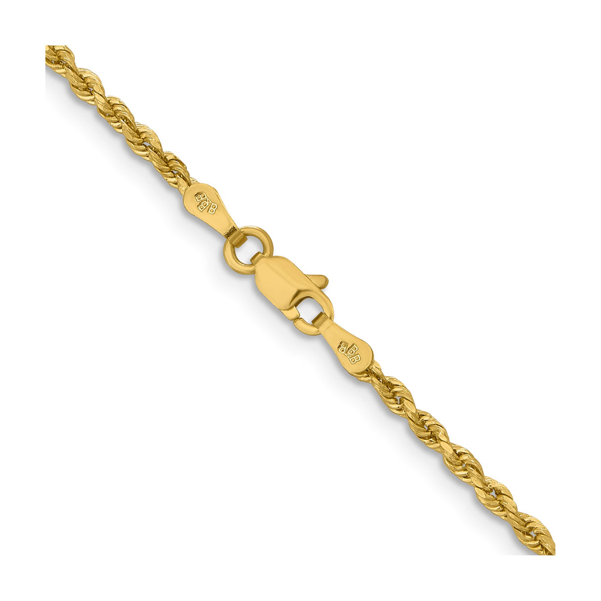10K Yellow Gold 2 mm Rope Chain Necklace, Polished alternate angle