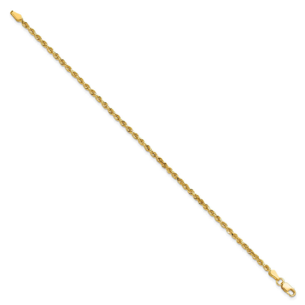 10K Yellow Gold 2.25 mm Rope Chain Bracelet, Polished