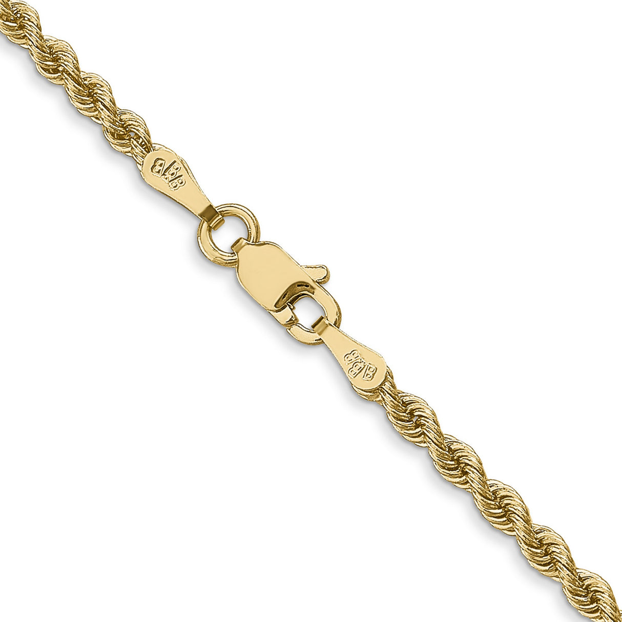 10K Yellow Gold 2.5 mm Rope Chain Necklace, Polished alternate angle