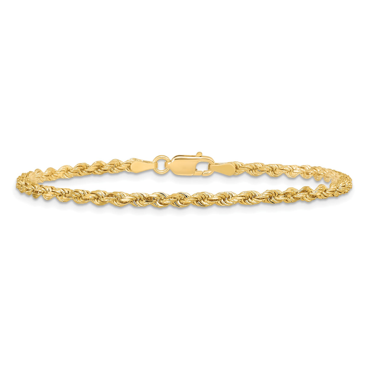 10K Yellow Gold 2.75 mm Rope Chain Bracelet, Polished alternate angle