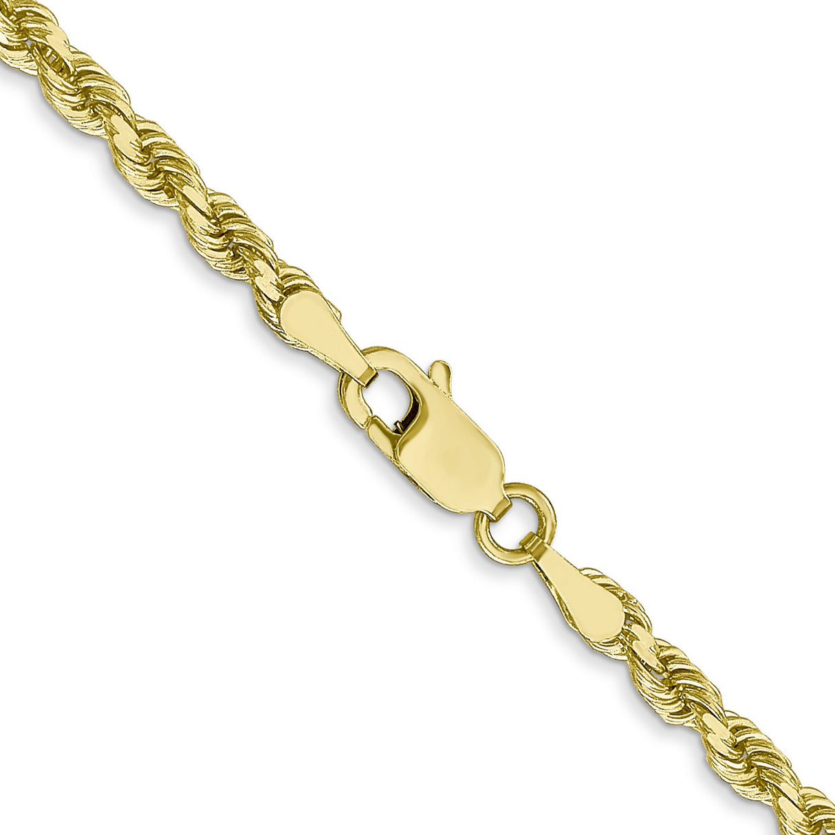 10K Yellow Gold 3 mm Rope Chain Necklace, Polished alternate angle