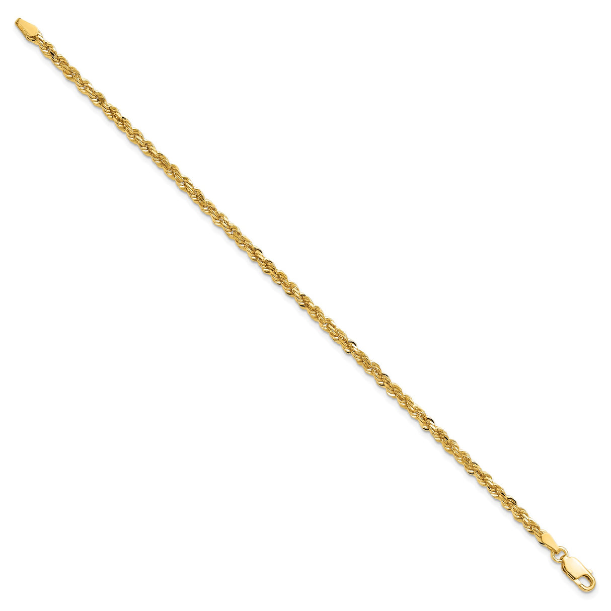 10K Yellow Gold 3 mm Rope Chain Bracelet, Polished