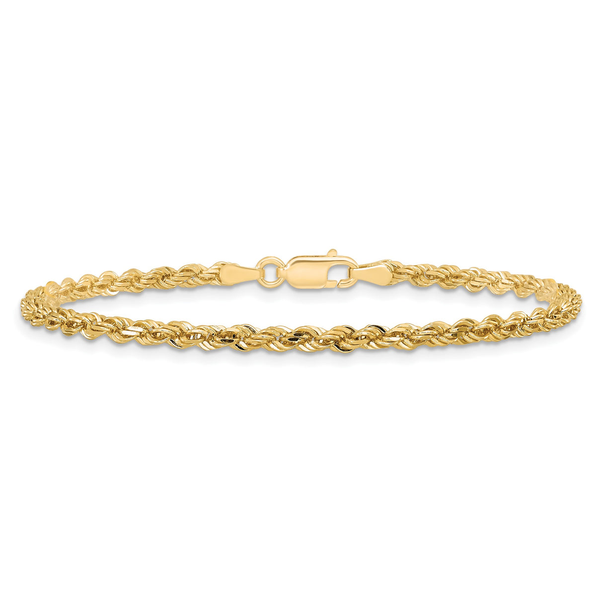 10K Yellow Gold 3 mm Rope Chain Bracelet, Polished alternate angle