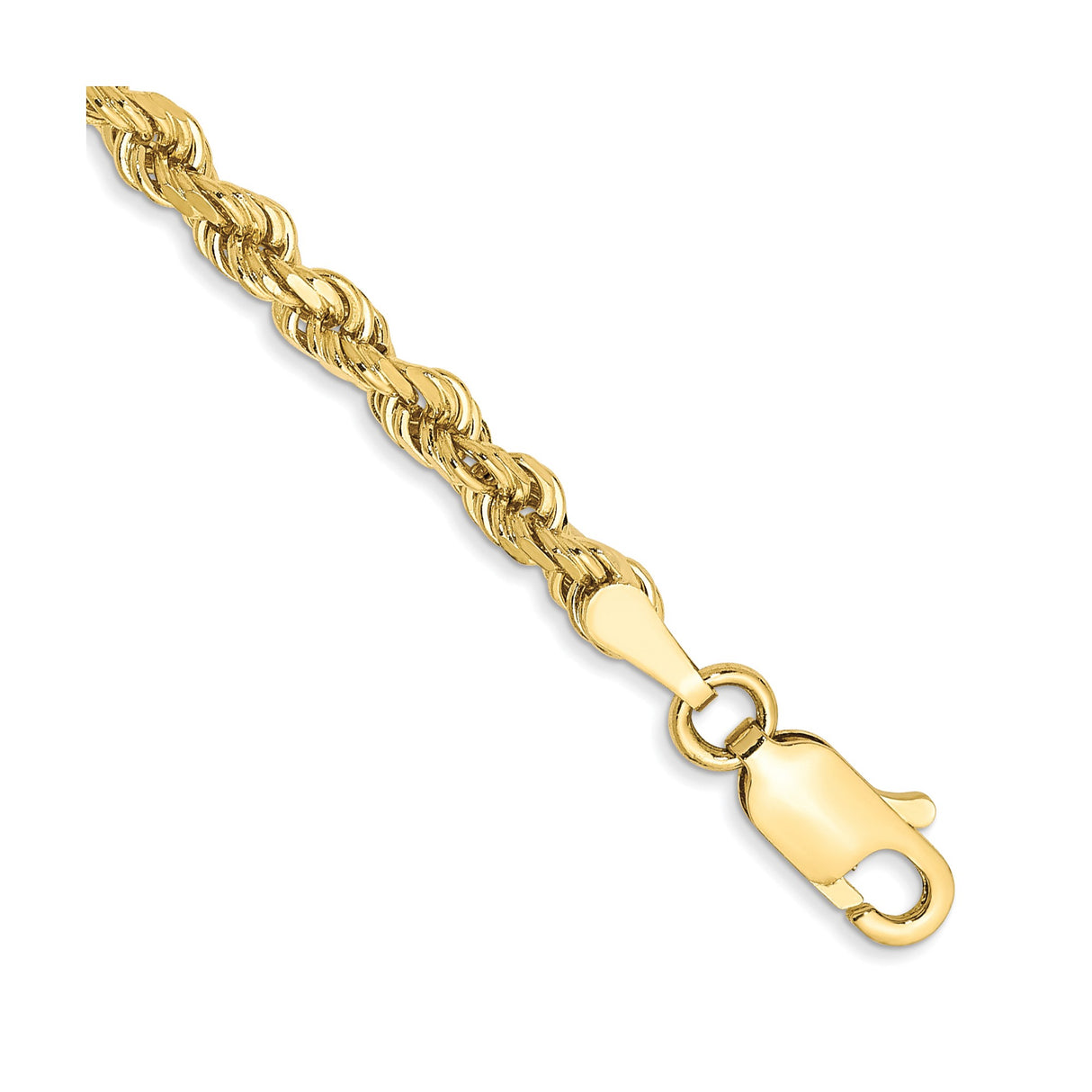 10K Yellow Gold 3 mm Rope Chain Bracelet, Polished detail view