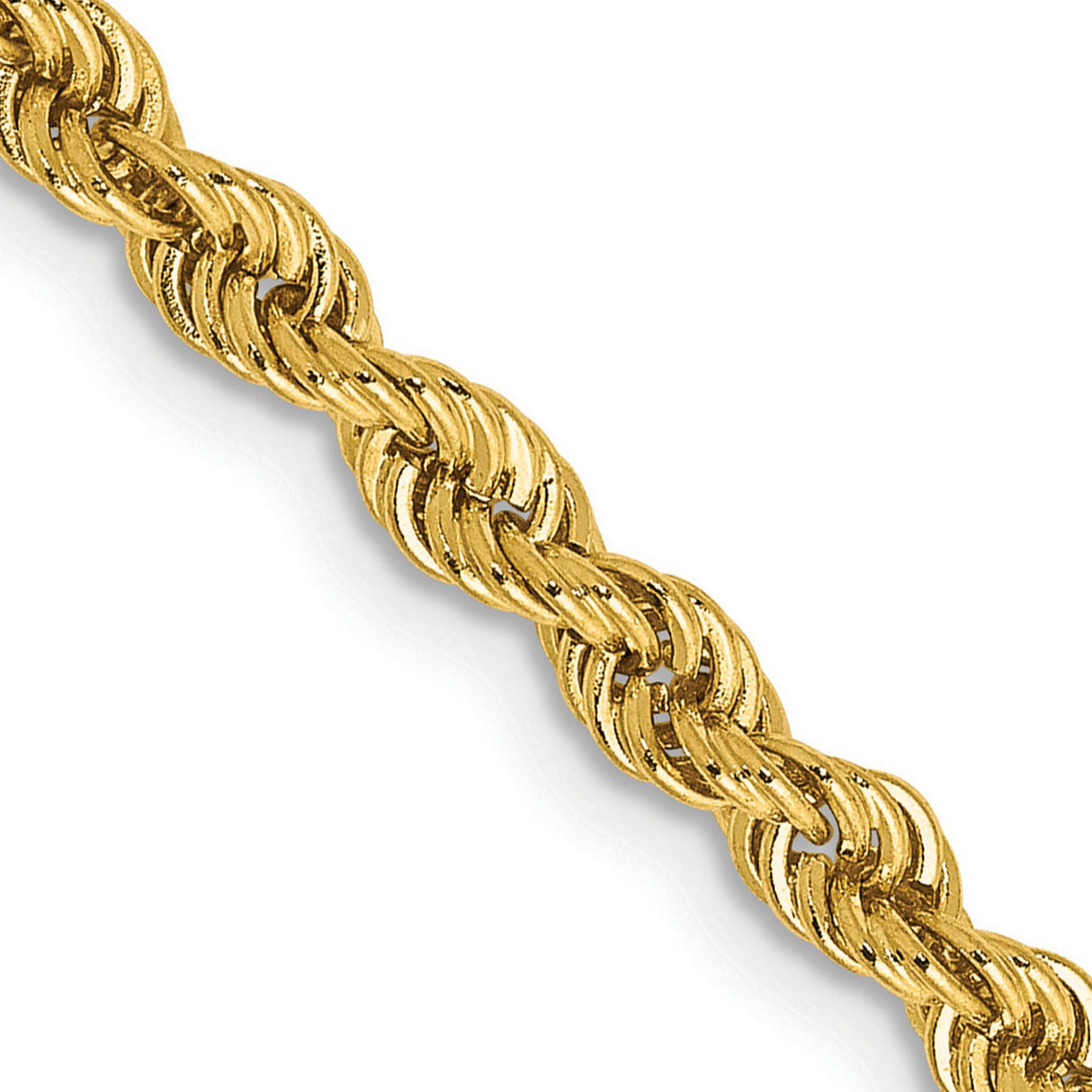 10K Yellow Gold 3 mm Rope Chain Necklace, Polished detail view