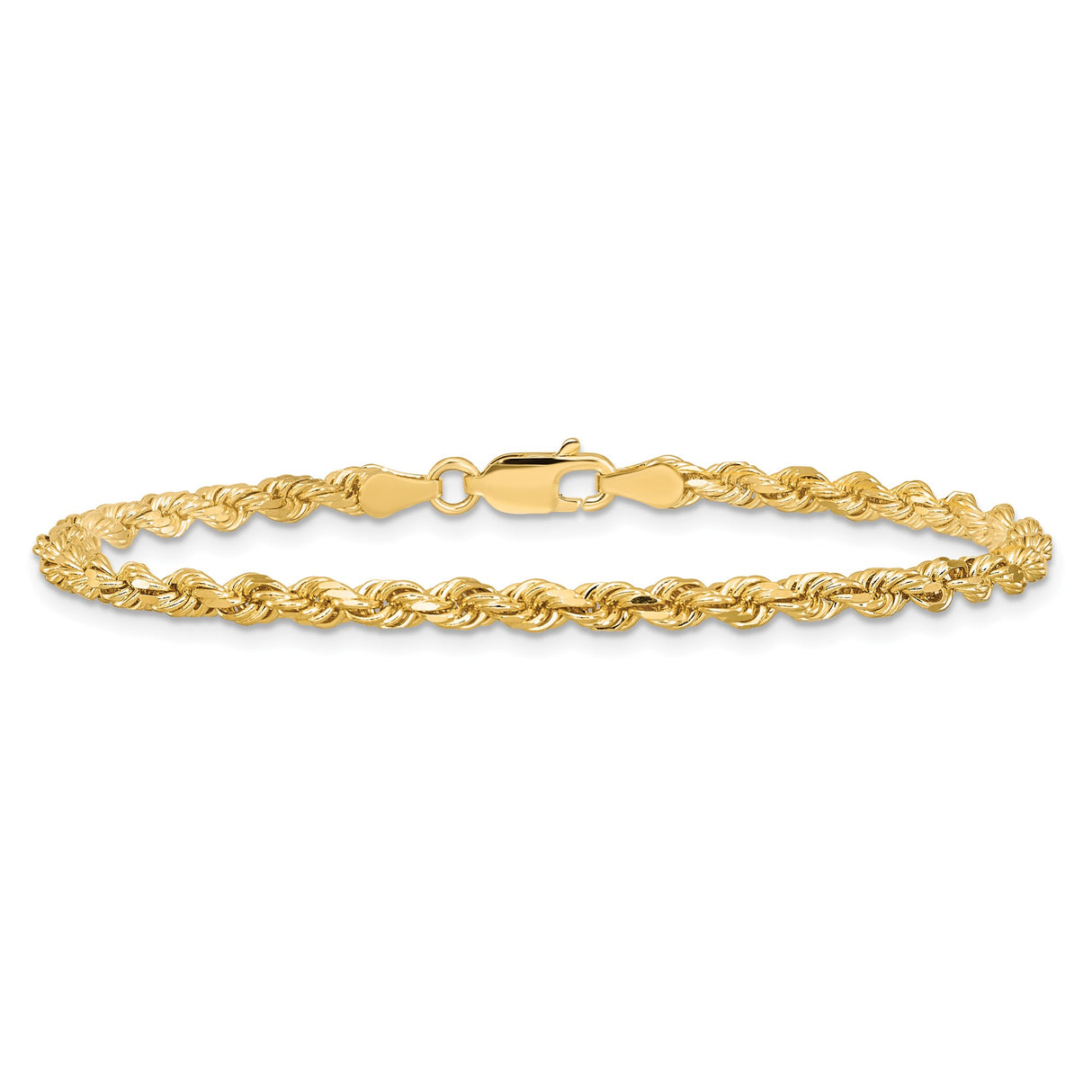 10K Yellow Gold 3.25 mm Rope Chain Bracelet, Polished alternate angle