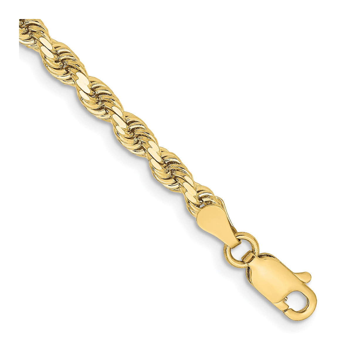 10K Yellow Gold 3.25 mm Rope Chain Bracelet, Polished detail view