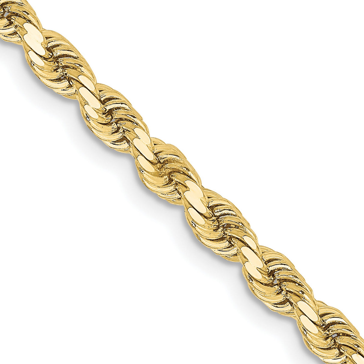 10K Yellow Gold 3.25 mm Rope Chain Necklace, Polished detail view