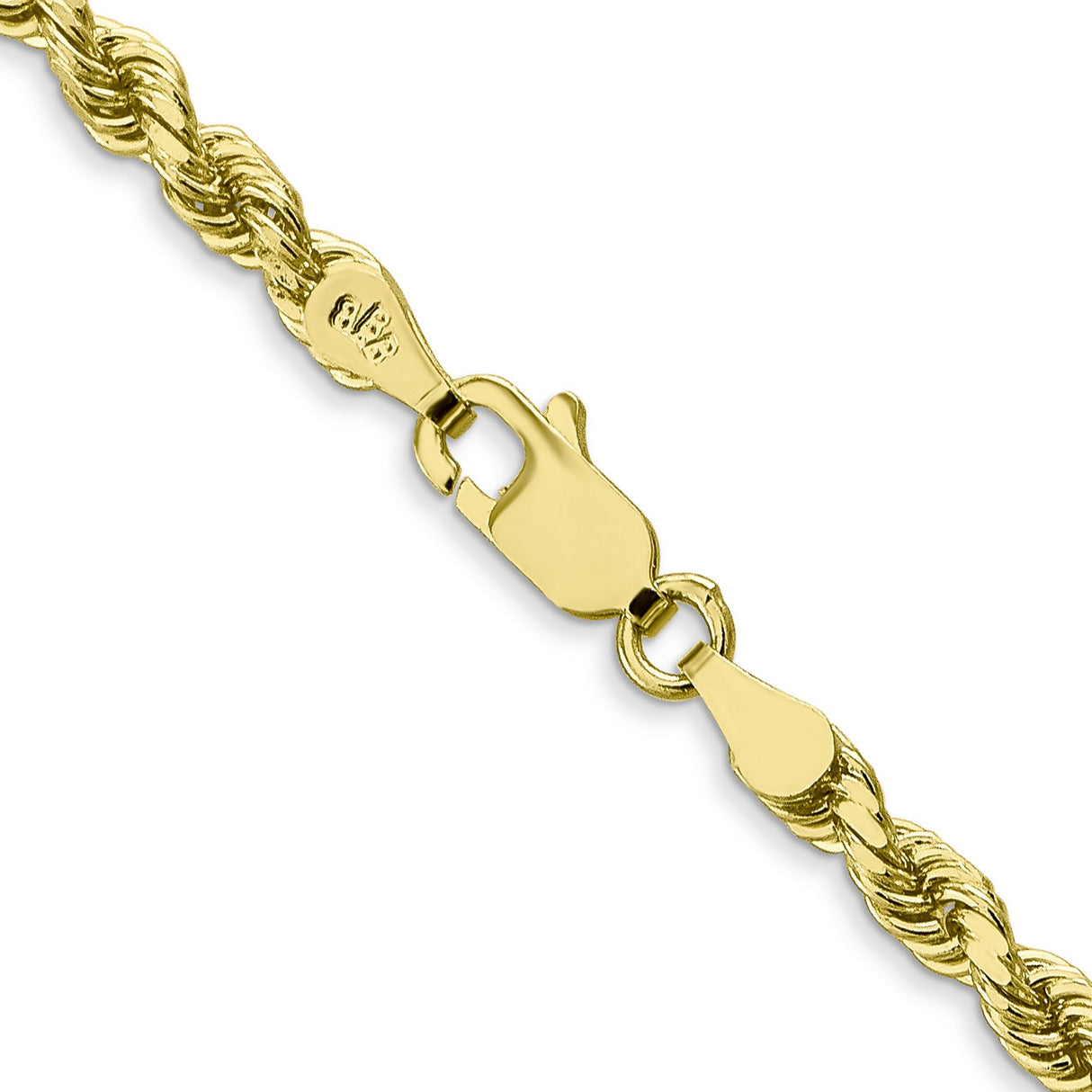 10K Yellow Gold 3.5 mm Rope Chain Necklace, Polished alternate angle