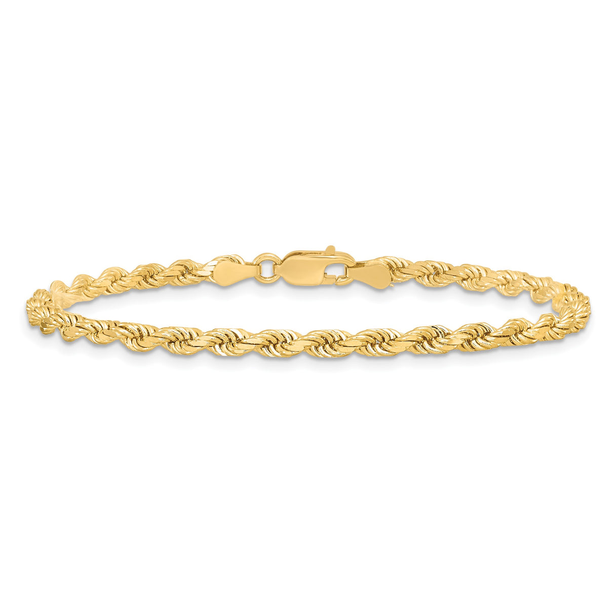 10K Yellow Gold 3.5 mm Rope Chain Bracelet, Polished alternate angle