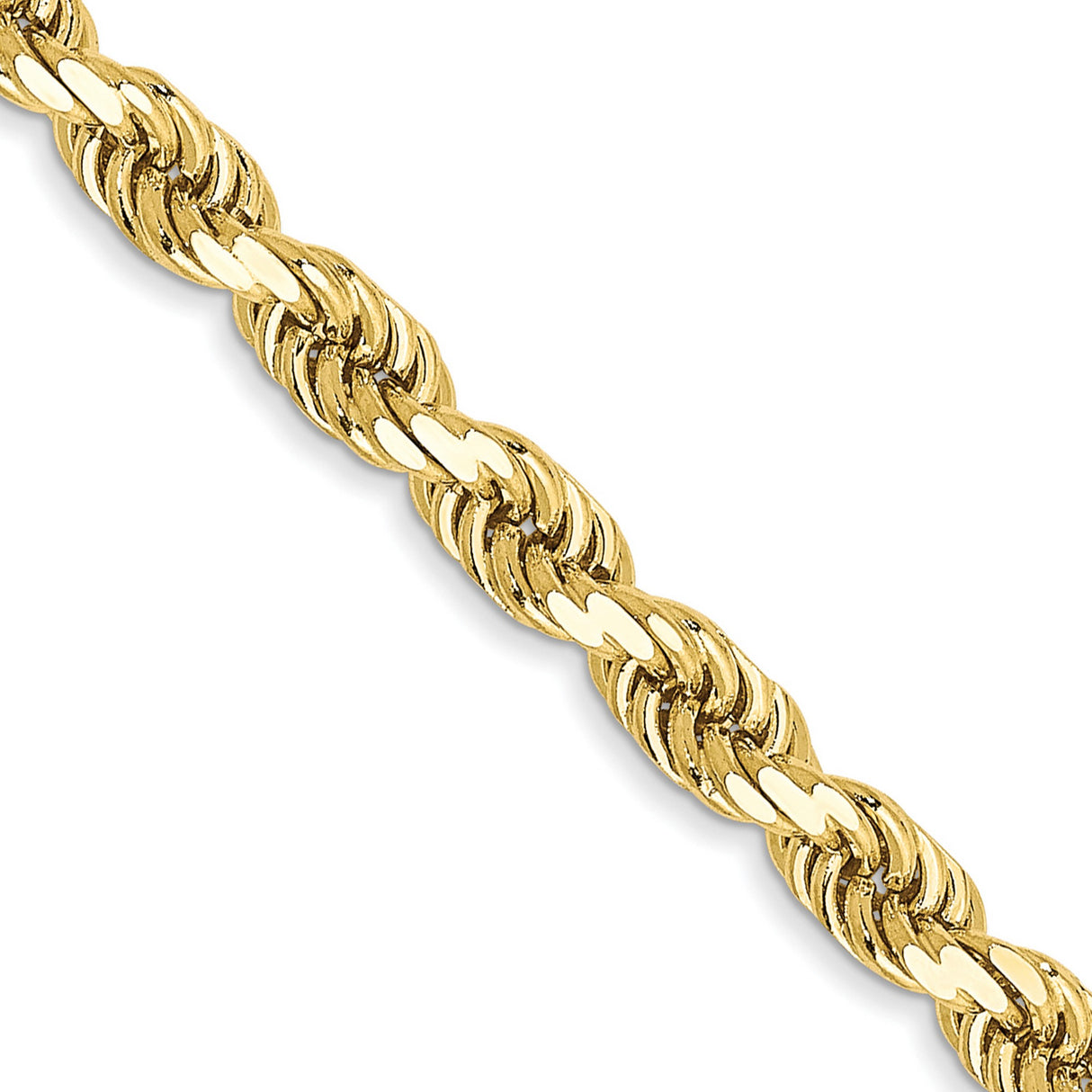 10K Yellow Gold 3.5 mm Rope Chain Necklace, Polished detail view