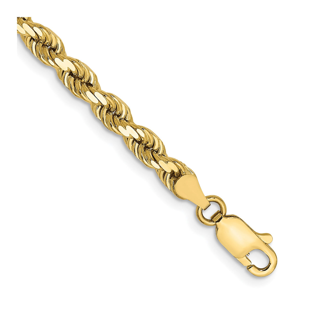 10K Yellow Gold 4 mm Rope Chain Bracelet, Polished detail view