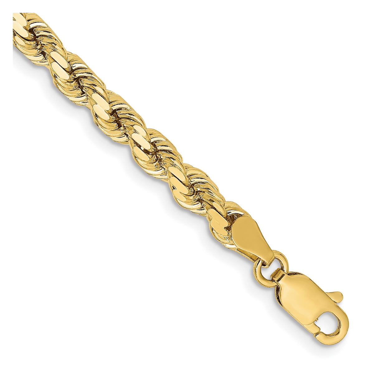 10K Yellow Gold 4.25 mm Rope Chain Bracelet, Polished detail view