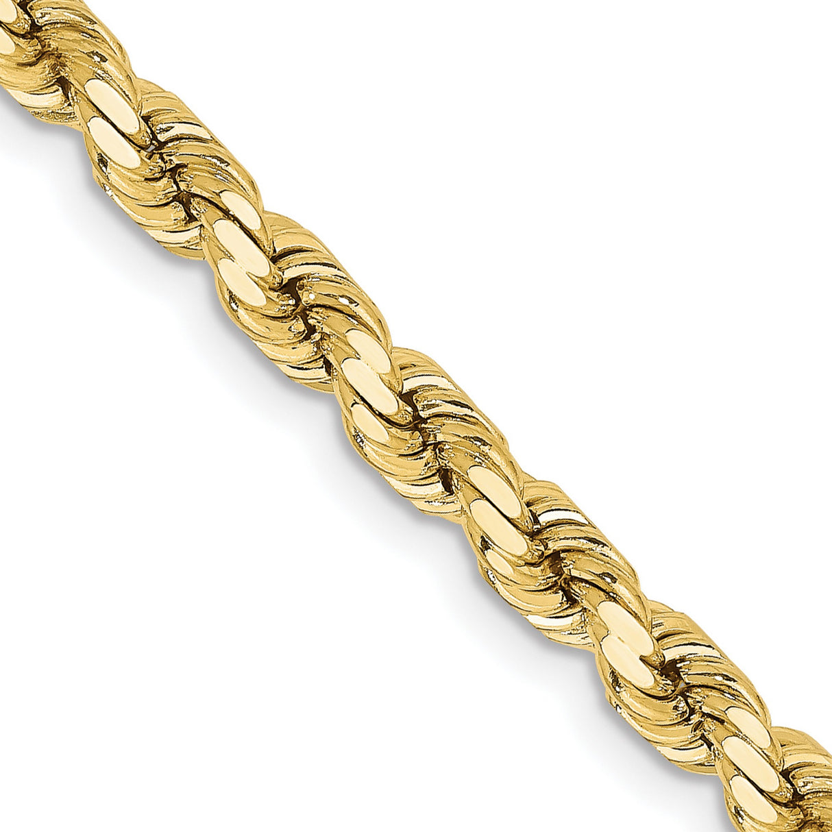 10K Yellow Gold 4.25 mm Rope Chain Necklace, Polished detail view