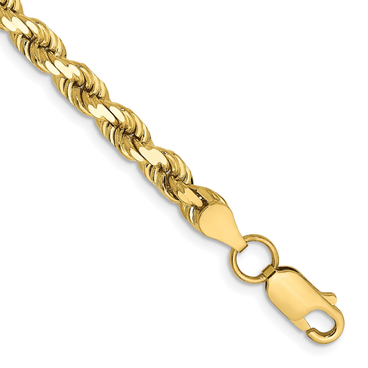 10K Yellow Gold 4.5 mm Rope Chain Anklet, Polished detail view