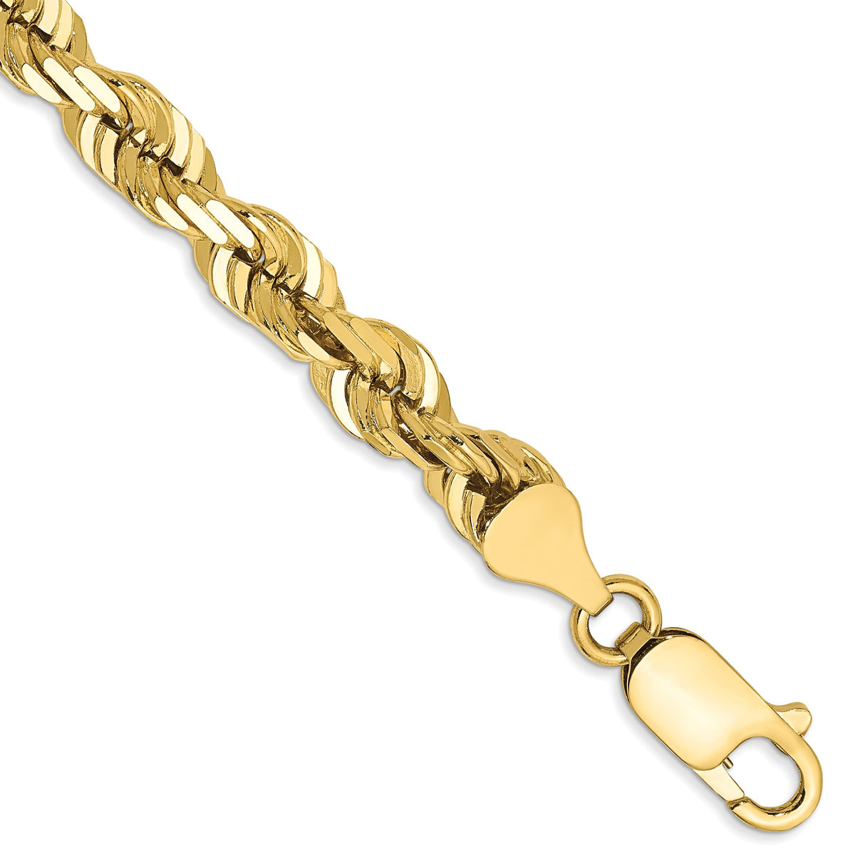 10K Yellow Gold 5.5 mm Rope Chain Bracelet, Polished detail view