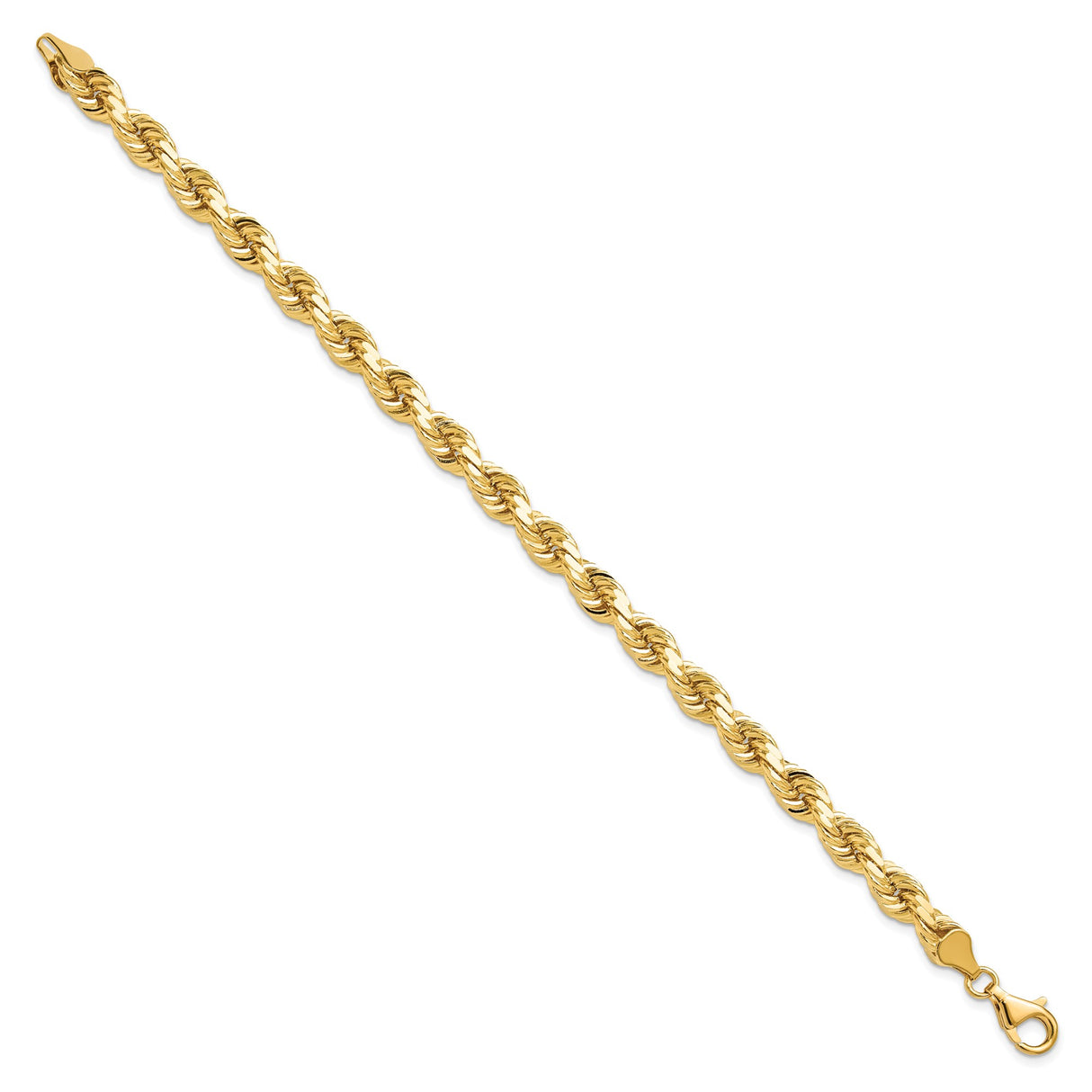 10K Yellow Gold 6.5 mm Rope Chain Bracelet, Polished
