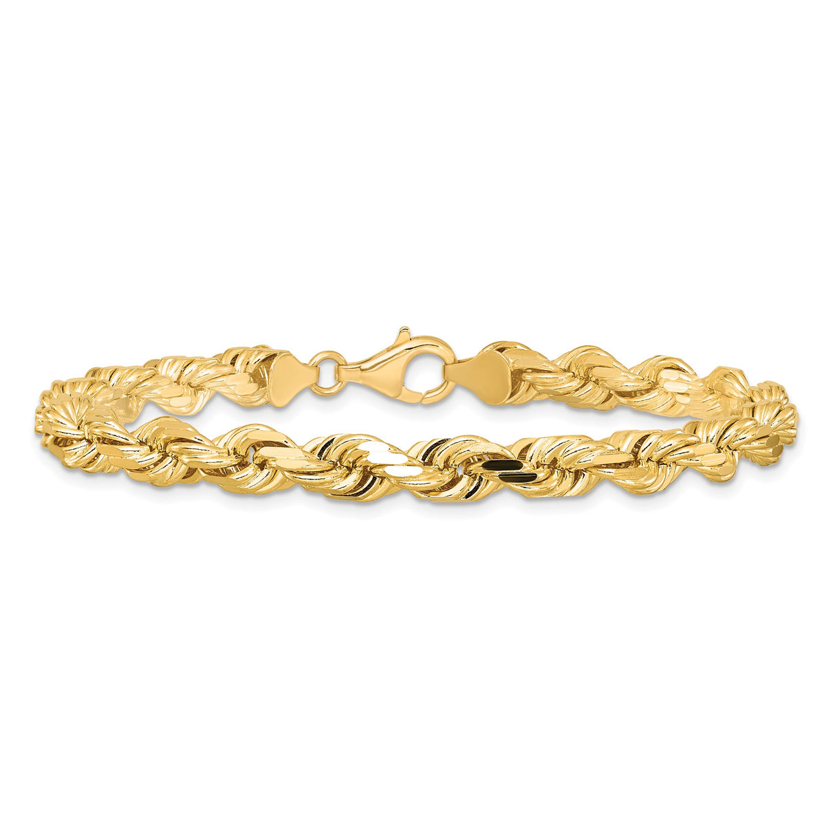 10K Yellow Gold 6.5 mm Rope Chain Bracelet, Polished alternate angle