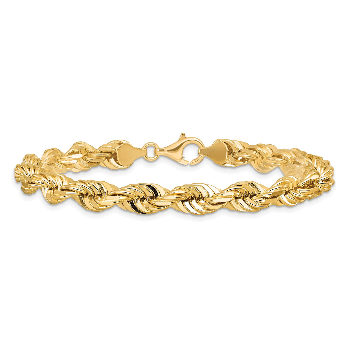 10K Yellow Gold 7 mm Rope Chain Bracelet, Polished alternate angle