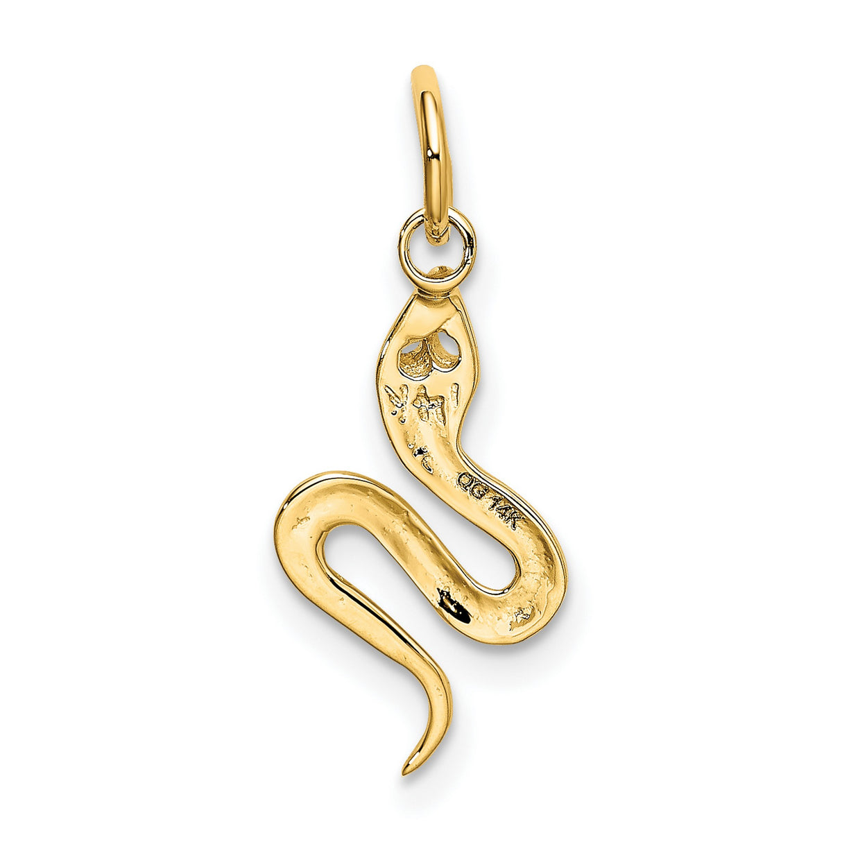 10k Yellow Gold Snake Pendant Charm with Sleek Serpent Design and Cutout Eyes