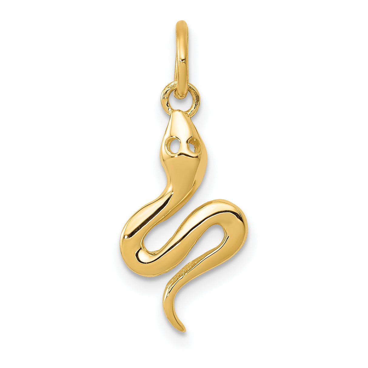 10k Yellow Gold Snake Pendant Charm with Sleek Serpent Design and Cutout Eyes