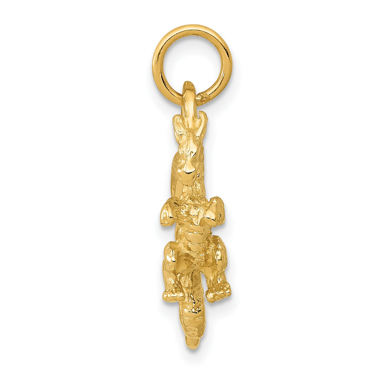 10k Yellow Gold Dragon Pendant, Detailed Medieval Mythical Creature Charm for Men or Unisex Wear
