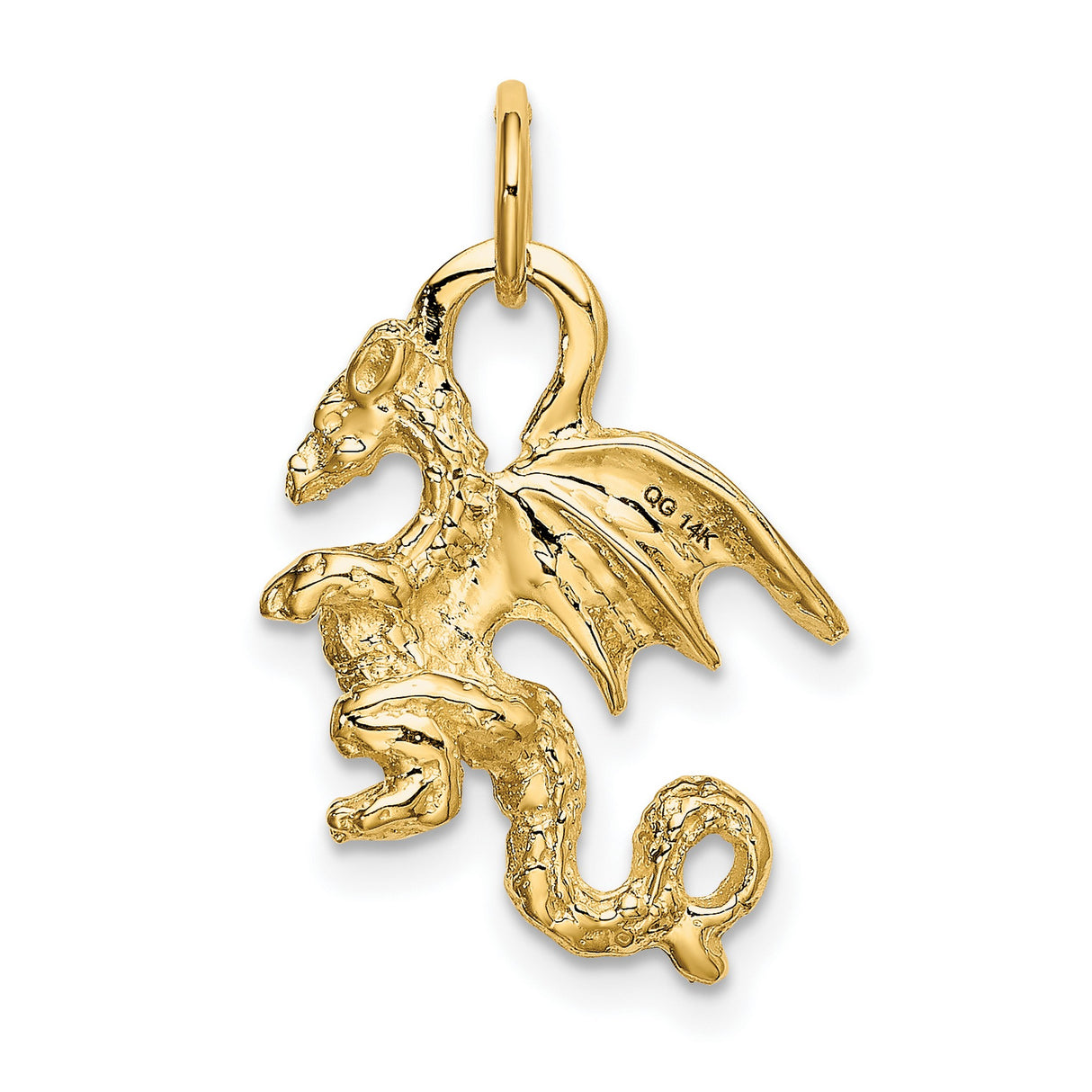 10k Yellow Gold Dragon Pendant, Detailed Medieval Mythical Creature Charm for Men or Unisex Wear
