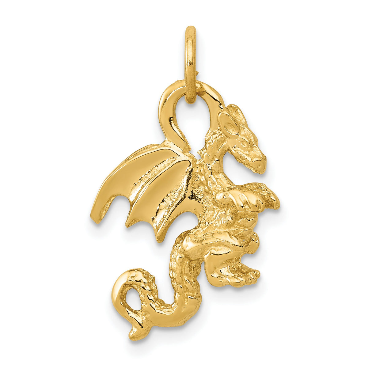 10k Yellow Gold Dragon Pendant, Detailed Medieval Mythical Creature Charm for Men or Unisex Wear