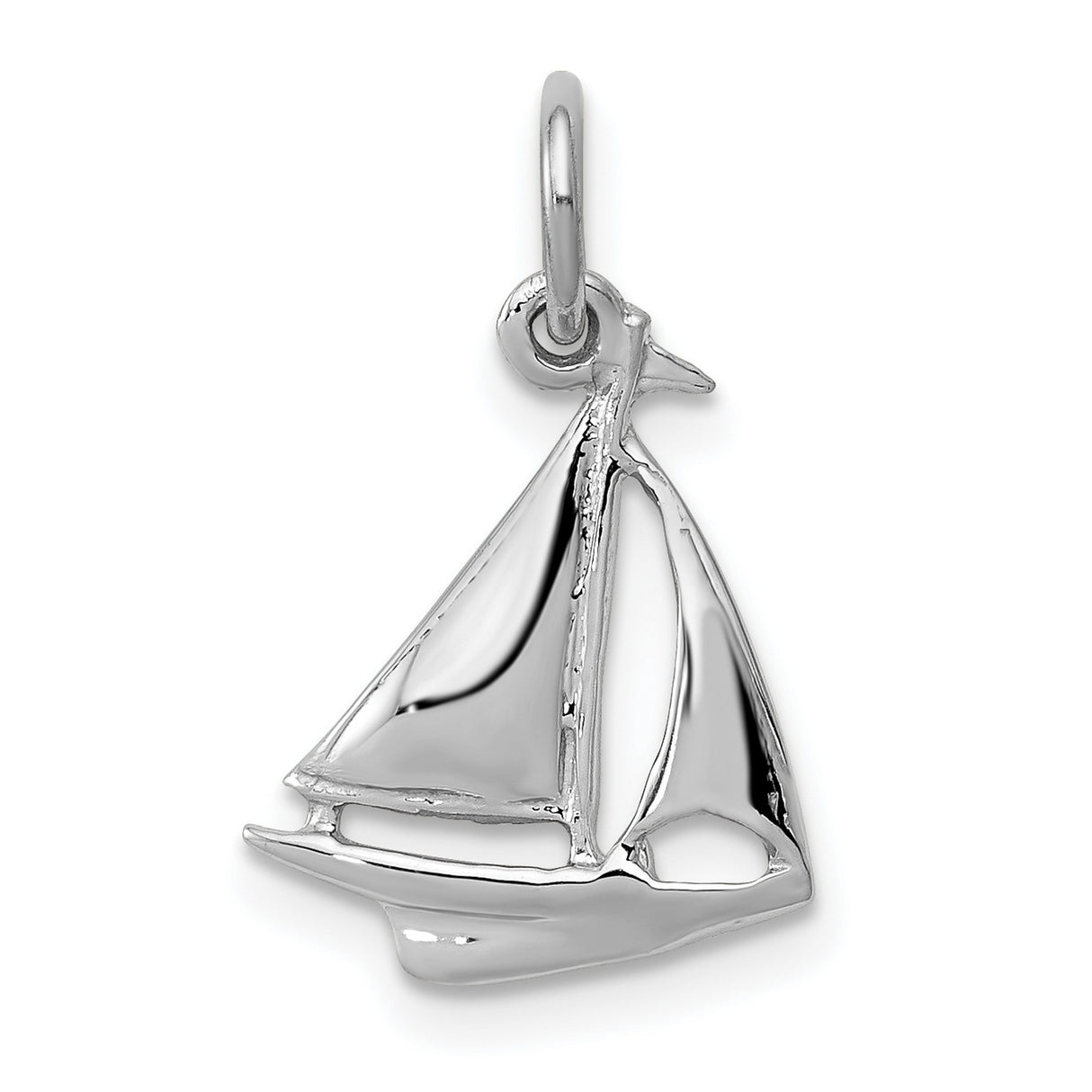 10k White Gold Sailboat Pendant, Polished Nautical Charm for Women or Unisex Wear