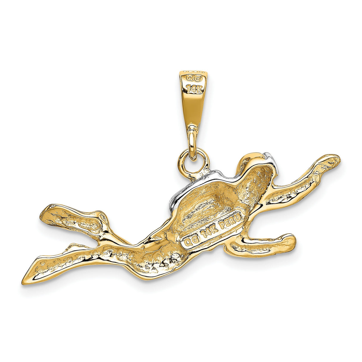 10k Multi-Tone Gold Scuba Diver Pendant with Detailed Gear and Fins, Nautical Adventure Charm
